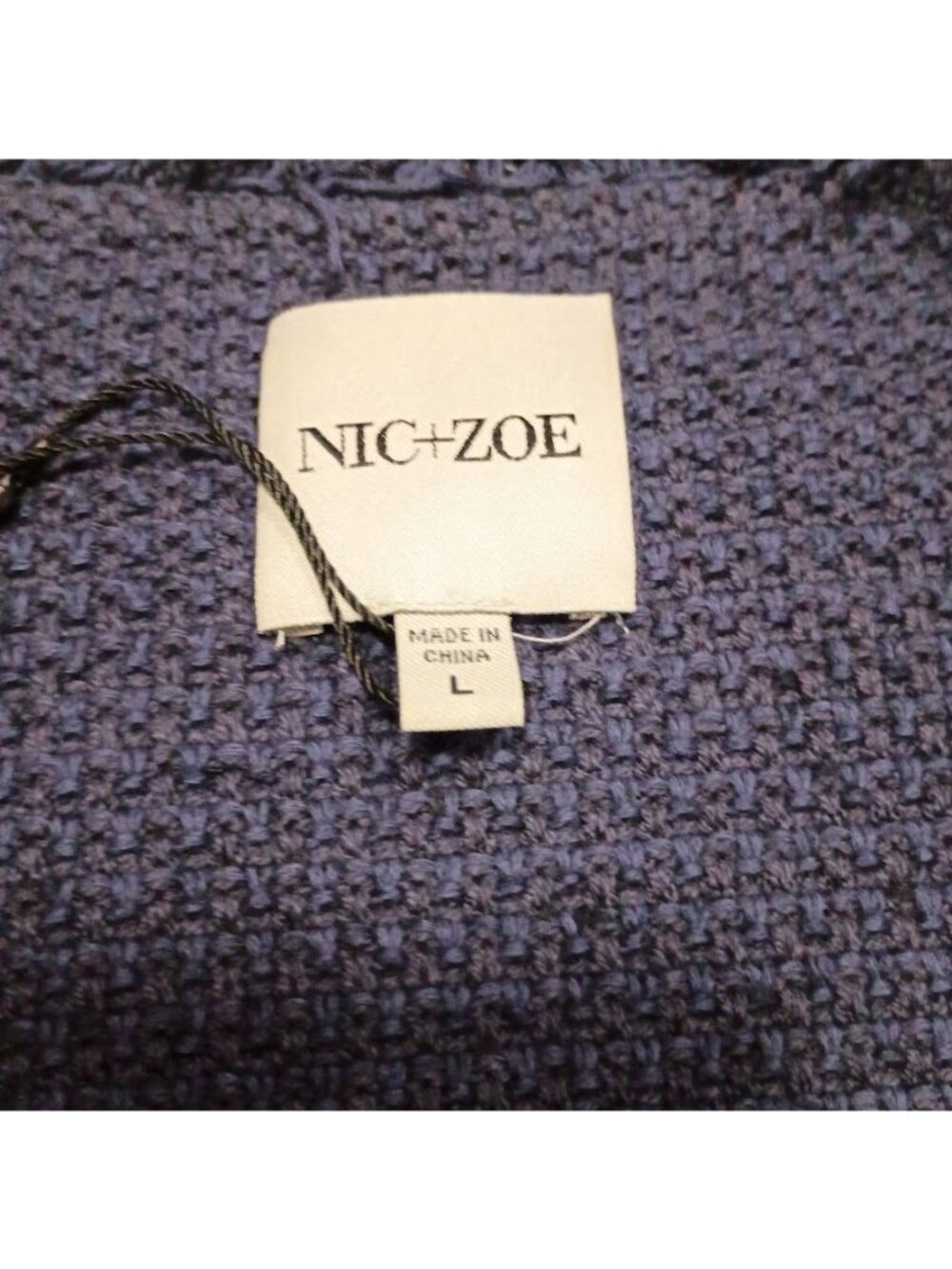 Nic + Zoe Fringe Knit Jacket L Blue Open Front Fringe Boho Cardigan - Picture 4 of 12